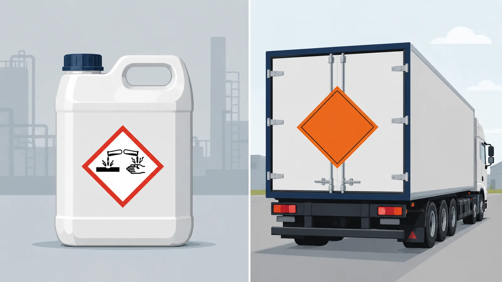 Comparison of CLP supply labelling and ADR transport labelling.